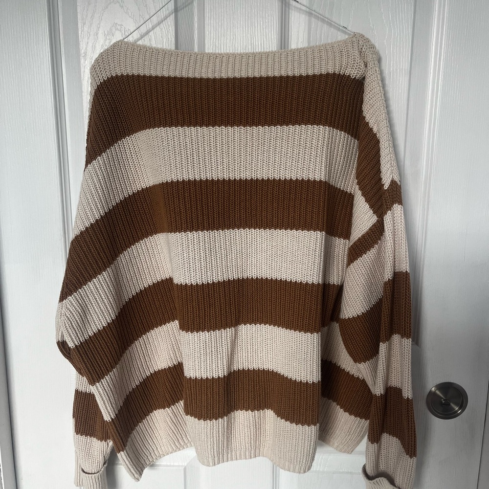 🧶 French Connection Brown & Cream Striped Knit Sweater | Size Small